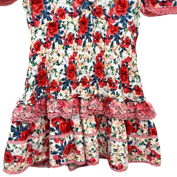 LoveShackFancy Rena Rose Floral Ruffle Mini Dress in Rush of Red Women’s Medium - Picture 9 of 16